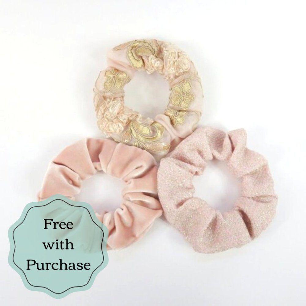 Rose Scrunchies -Set of 3 - Upcycled Handmade - Sequins - FREE W/ PURCHASE    